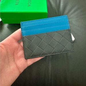 Bottega Veneta Calf Leather Card Wallet *Rare* Blue and Black Intrecciato